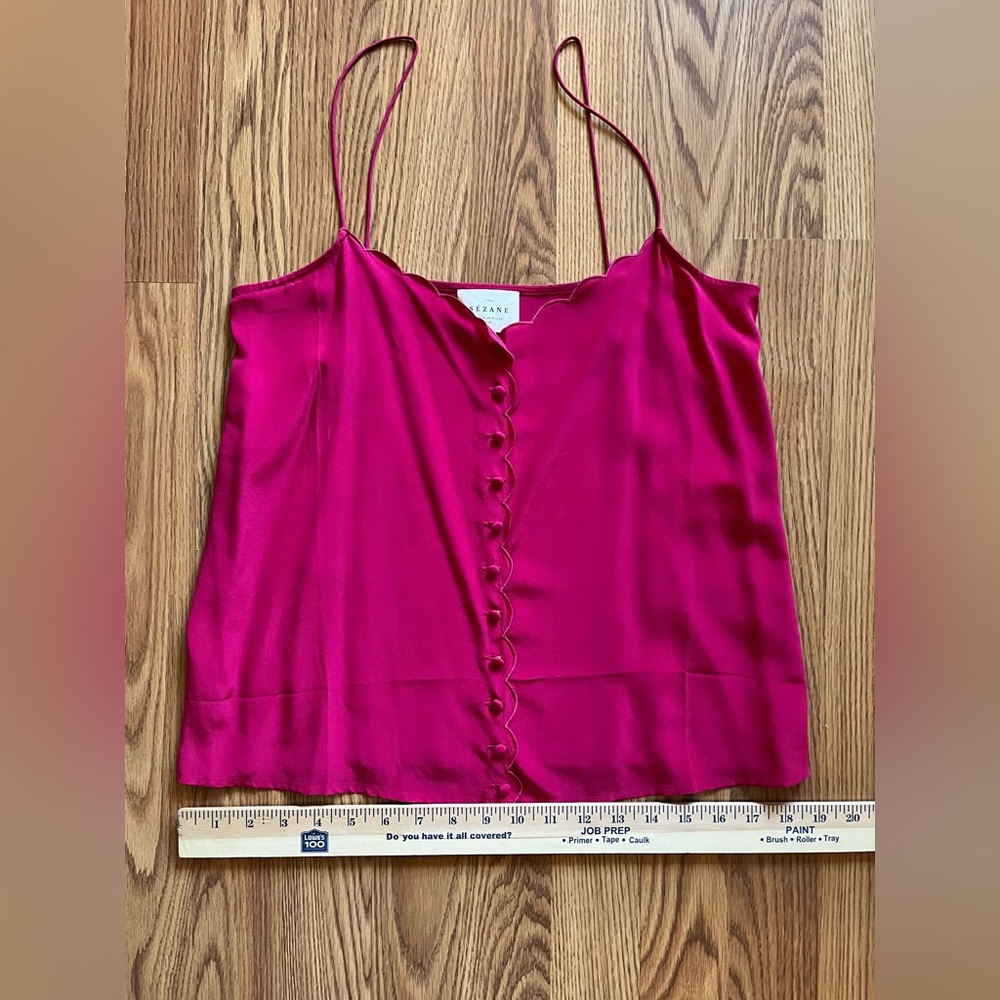 Sezane fuschia button front silk cami, size 34